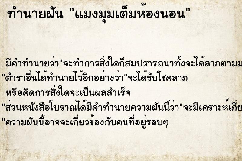 ทำนายฝันแมงมุมเต็มห้องนอน ทำนายฝันทำนายฝันแมงมุมเต็มห้องนอน