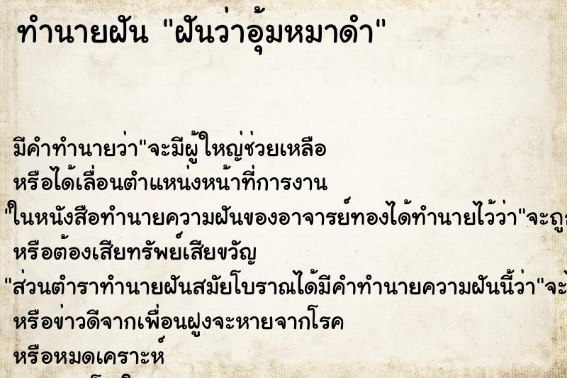 ทำนายฝัน ฝันว่าอุ้มหมาดำ ทำนายฝัน ฝันว่าอุ้มหมาดำ