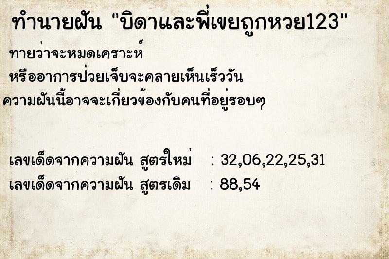 ทำนายฝัน บิดาและพี่เขยถูกหวย123