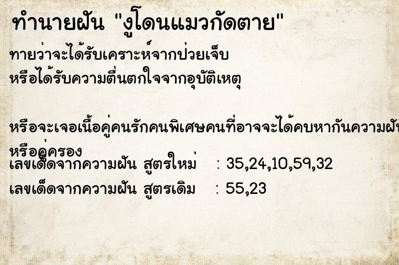 ทำนายฝันทำนายฝันงูโดนแมวกัดตาย