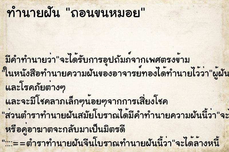 ทำนายฝัน ถอนขนหมอย ทำนายฝัน ถอนขนหมอย