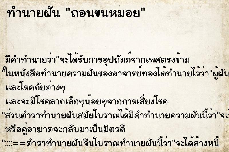 ทำนายฝัน ถอนขนหมอย ตำราโบราณ แม่นที่สุดในโลก