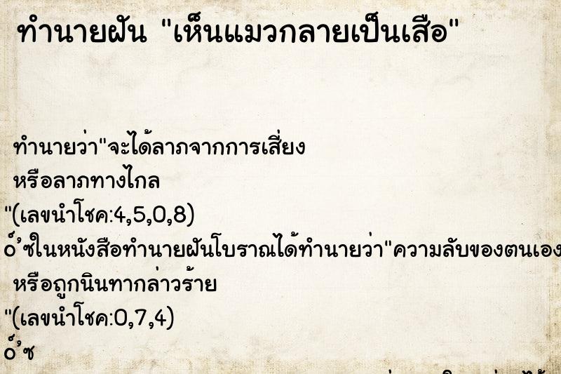 ทำนายฝันทำนายฝันเห็นแมวกลายเป็นเสือ