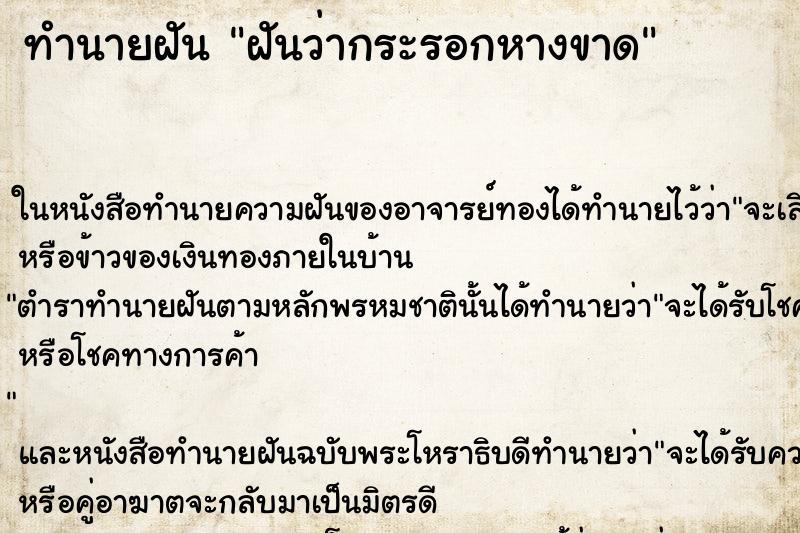 ทำนายฝันฝันว่ากระรอกหางขาด ทำนายฝันทำนายฝันฝันว่ากระรอกหางขาด