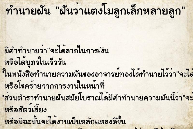 ทำนายฝันฝันว่าแตงโมลูกเล็กหลายลูก ทำนายฝันทำนายฝันฝันว่าแตงโมลูกเล็กหลายลูก