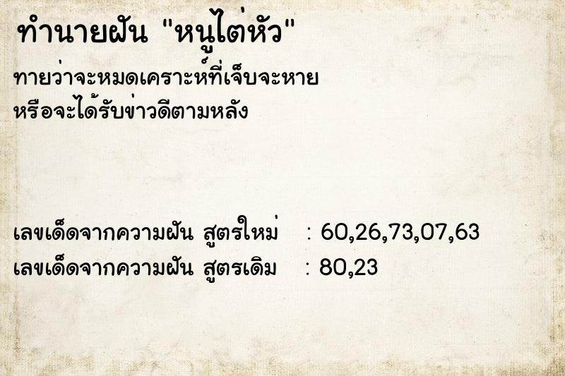 ทำนายฝัน หนูไต่หัว ทำนายฝัน หนูไต่หัว