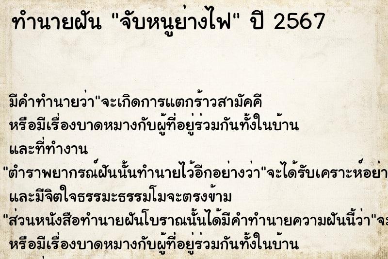 ทำนายฝันจับหนูย่างไฟ ทำนายฝันทำนายฝันจับหนูย่างไฟ