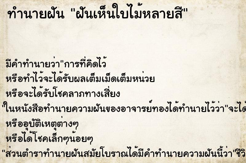 ทำนายฝัน ฝันเห็นใบไม้หลายสี ทำนายฝัน ฝันเห็นใบไม้หลายสี