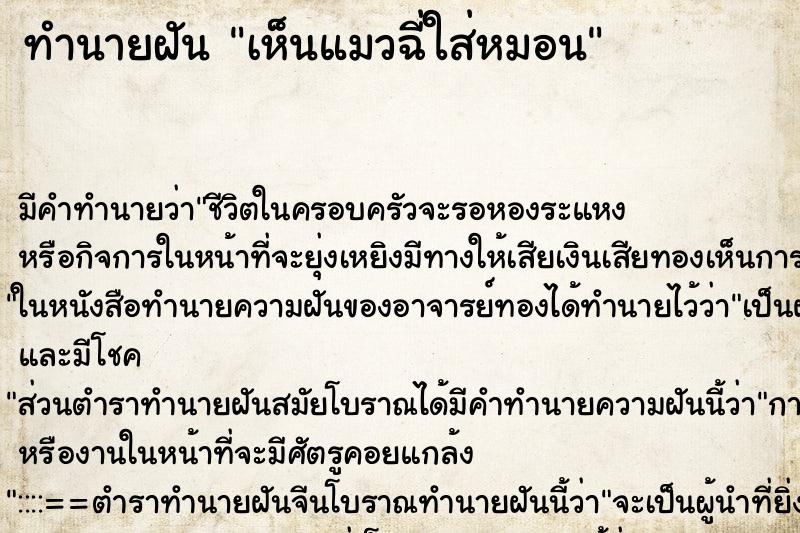 ทำนายฝัน เห็นแมวฉี่ใส่หมอน