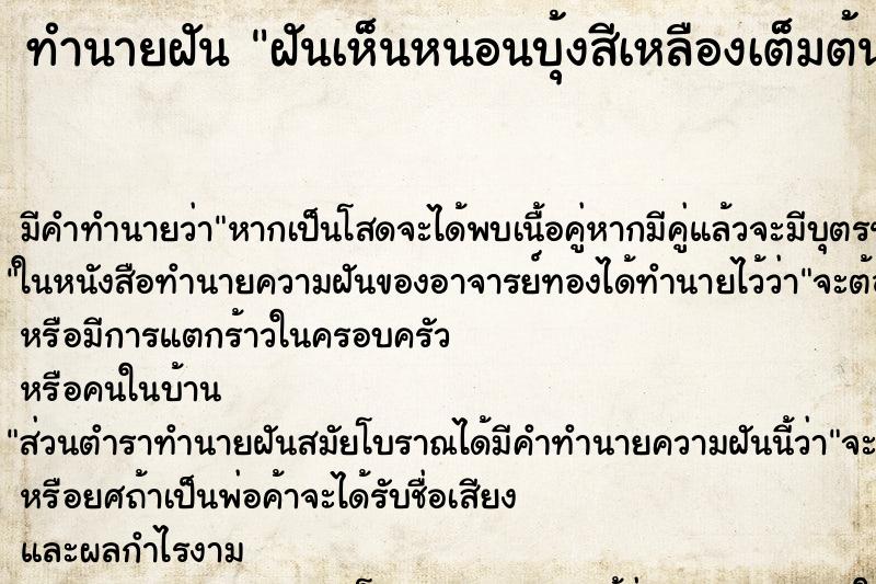 ทำนายฝันฝันเห็นหนอนบุ้งสีเหลืองเต็มต้นไม้ ทำนายฝันทำนายฝันฝันเห็นหนอนบุ้งสีเหลืองเต็มต้นไม้