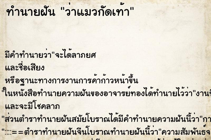 ทำนายฝัน ว่าแมวกัดเท้า ทำนายฝัน ว่าแมวกัดเท้า