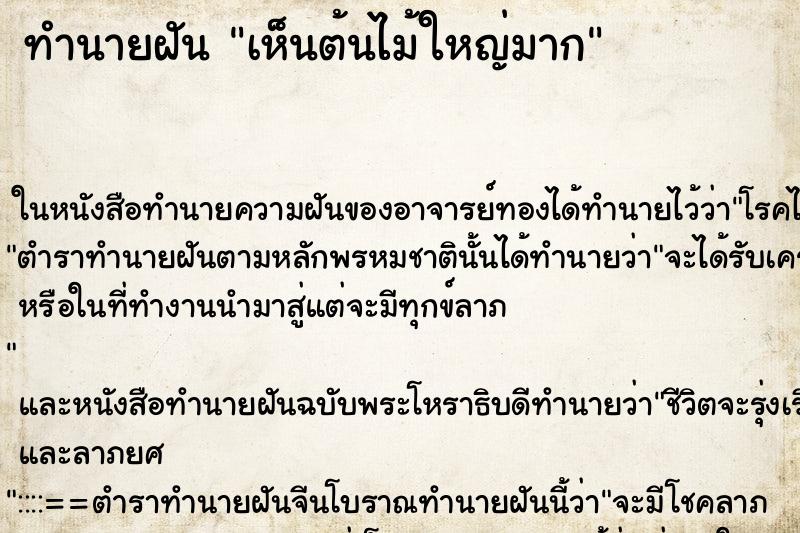 ทำนายฝันเห็นต้นไม้ใหญ่มาก ทำนายฝันทำนายฝันเห็นต้นไม้ใหญ่มาก