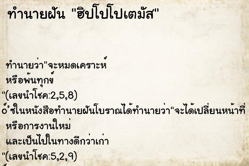 ทำนายฝัน ฮิปโปโปเตมัส ทำนายฝัน ฮิปโปโปเตมัส