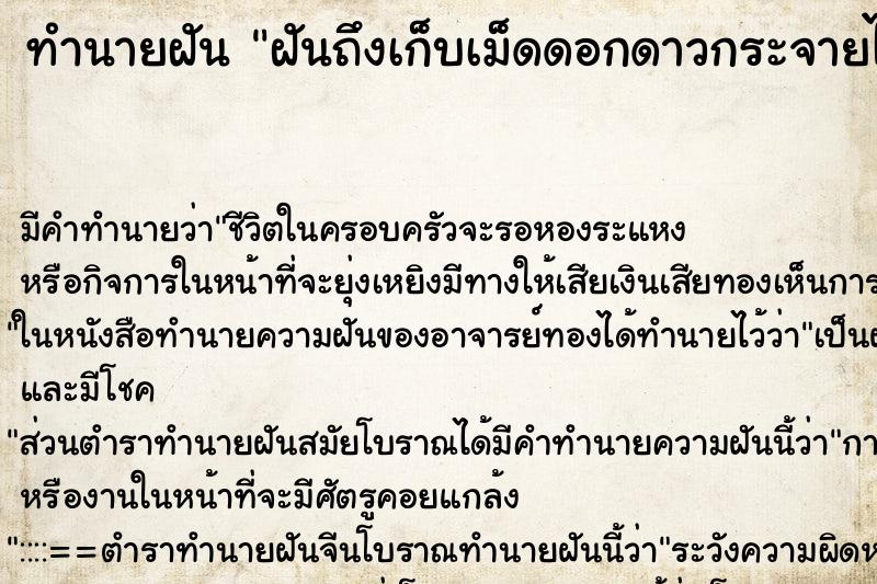 ทำนายฝันฝันถึงเก็บเม็ดดอกดาวกระจายไปปลูก ทำนายฝันทำนายฝันฝันถึงเก็บเม็ดดอกดาวกระจายไปปลูก