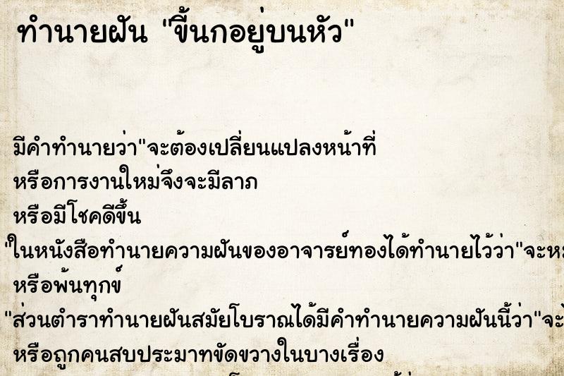 ทำนายฝันขี้นกอยู่บนหัว ทำนายฝันทำนายฝันขี้นกอยู่บนหัว
