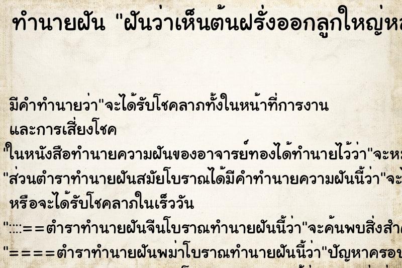 ทำนายฝัน ฝันว่าเห็นต้นฝรั่งออกลูกใหญ่หลายลูกบนต้น ทำนายฝัน ฝันว่าเห็นต้นฝรั่งออกลูกใหญ่หลายลูกบนต้น