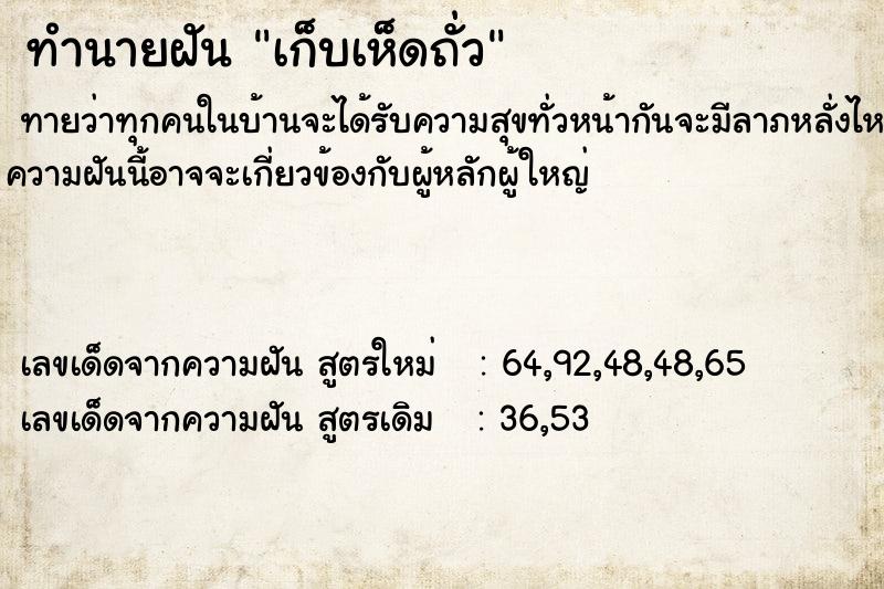 ทำนายฝันเก็บเห็ดถั่ว ทำนายฝันทำนายฝันเก็บเห็ดถั่ว