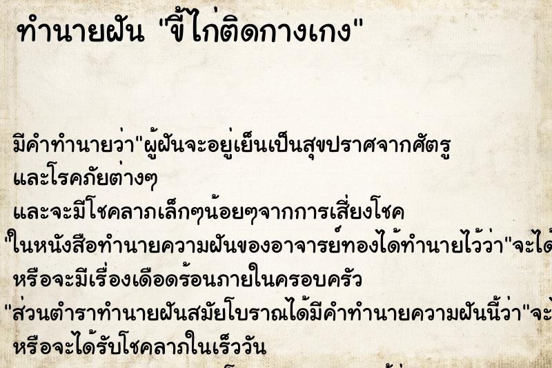 ทำนายฝัน ขี้ไก่ติดกางเกง ทำนายฝัน ขี้ไก่ติดกางเกง