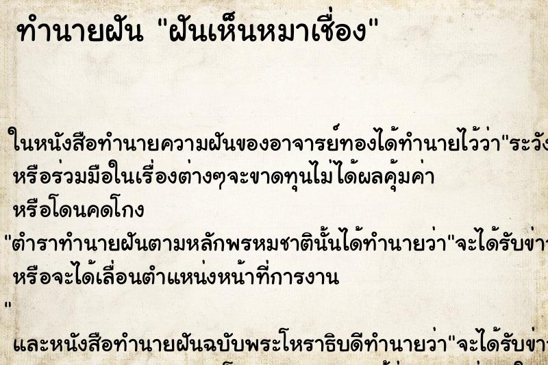 ทำนายฝันฝันเห็นหมาเชื่อง ทำนายฝันทำนายฝันฝันเห็นหมาเชื่อง
