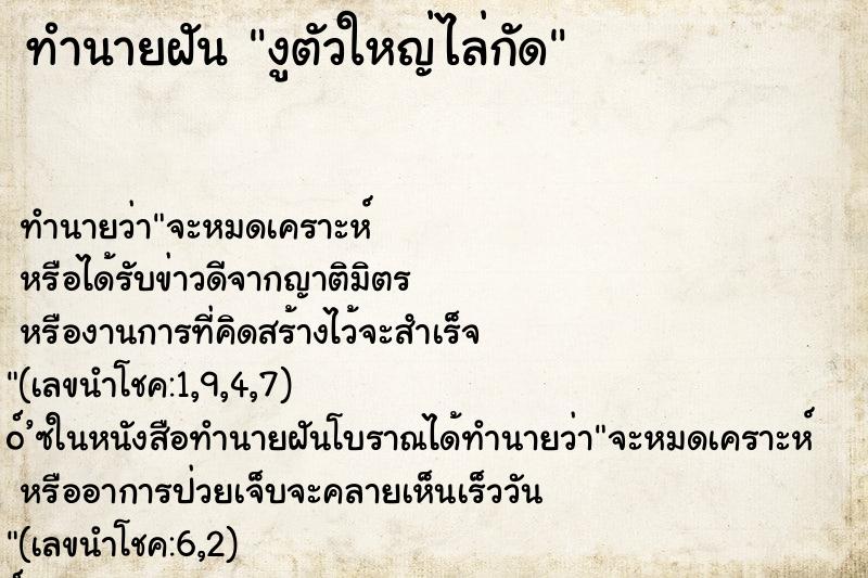 ทำนายฝัน งูตัวใหญ่ไล่กัด ตำราโบราณ แม่นที่สุดในโลก