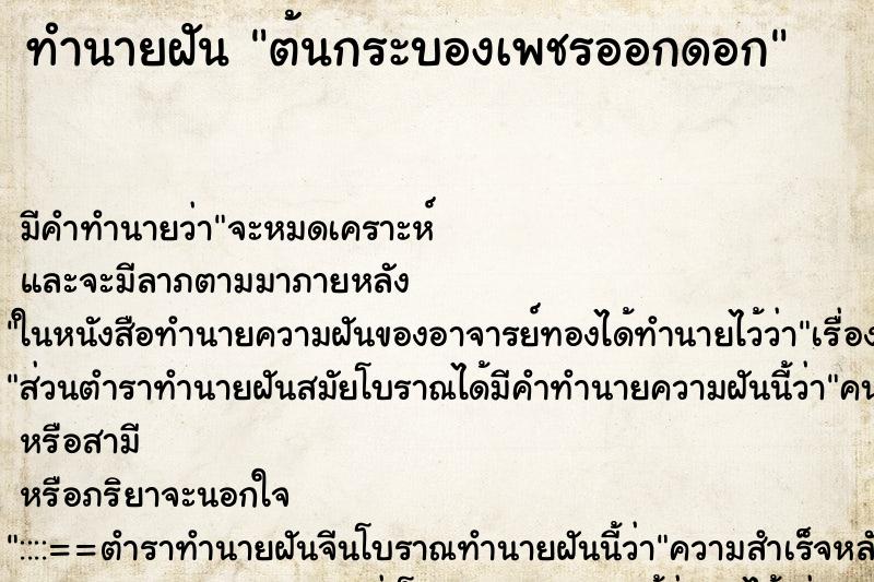 ทำนายฝัน ต้นกระบองเพชรออกดอก ตำราโบราณ แม่นที่สุดในโลก