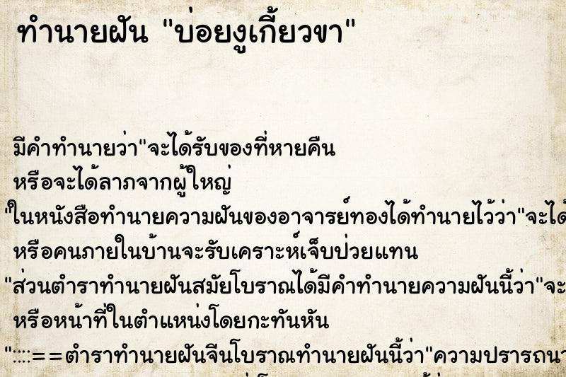 ทำนายฝันทำนายฝันบ่อยงูเกี้ยวขา