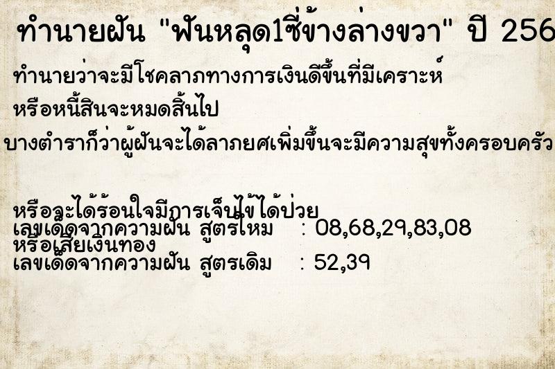 ทำนายฝัน ฟันหลุด1ซี่ข้างล่างขวา