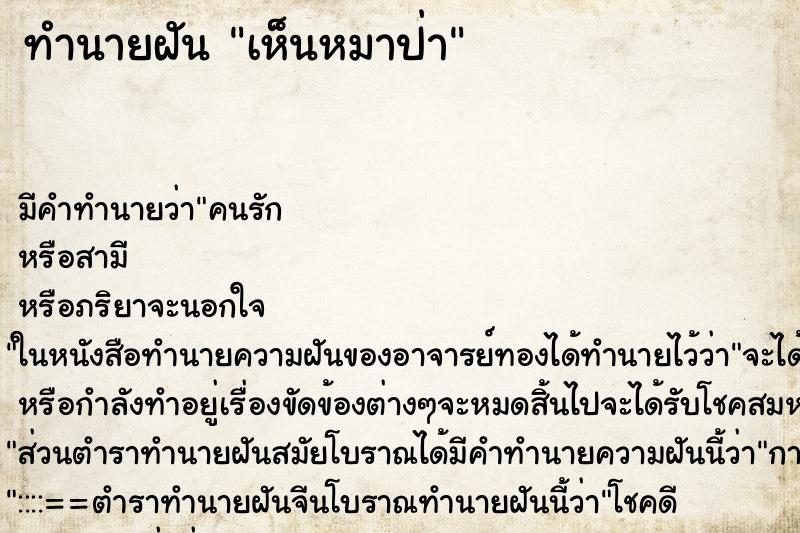 ทำนายฝัน เห็นหมาป่า ทำนายฝัน เห็นหมาป่า