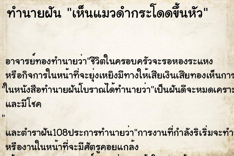 ทำนายฝันเห็นแมวดำกระโดดขึ้นหัว ทำนายฝันทำนายฝันเห็นแมวดำกระโดดขึ้นหัว