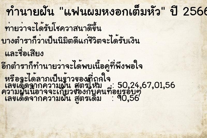 ทำนายฝัน แฟนผมหงอกเต็มหัว ทำนายฝัน แฟนผมหงอกเต็มหัว