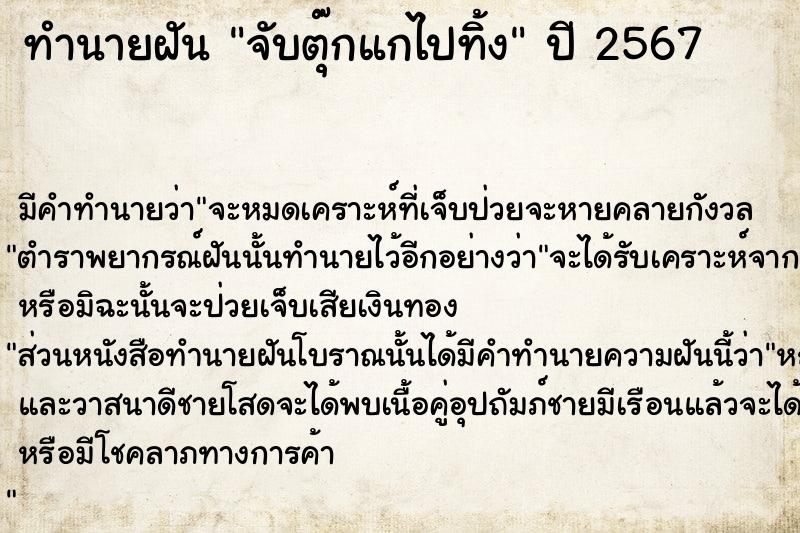 ทำนายฝันจับตุ๊กแกไปทิ้ง ทำนายฝันทำนายฝันจับตุ๊กแกไปทิ้ง