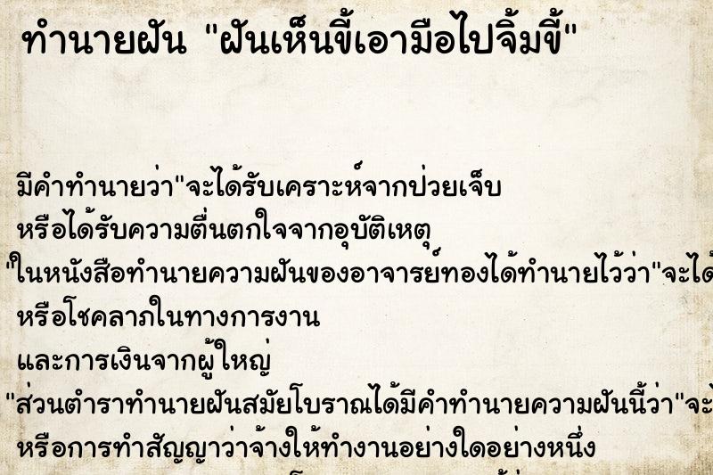 ทำนายฝัน ฝันเห็นขี้เอามือไปจิ้มขี้ ทำนายฝัน ฝันเห็นขี้เอามือไปจิ้มขี้