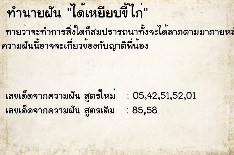 ทำนายฝันทำนายฝันได้เหยียบขี้ไก่