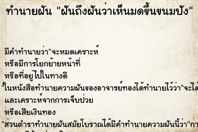 ทำนายฝันฝันถึงฝันว่าเห็นมดขึ้นขนมปัง ทำนายฝันทำนายฝันฝันถึงฝันว่าเห็นมดขึ้นขนมปัง