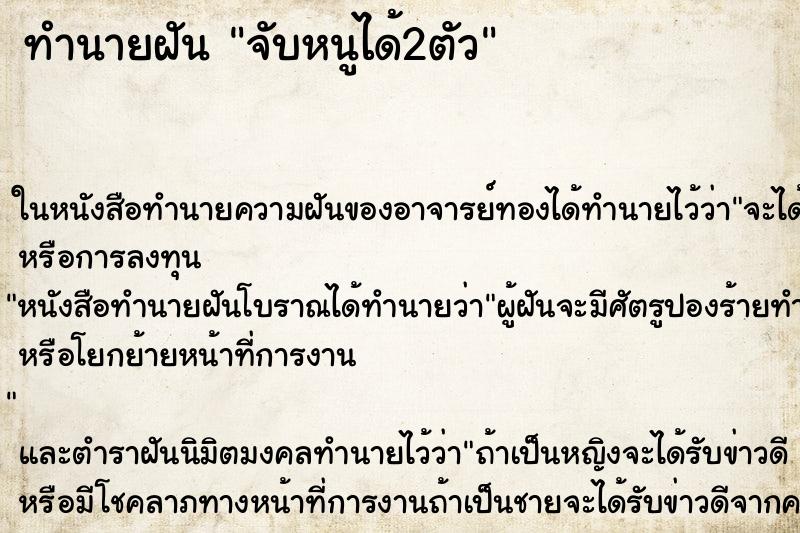 ทำนายฝัน จับหนูได้2ตัว ตำราโบราณ แม่นที่สุดในโลก