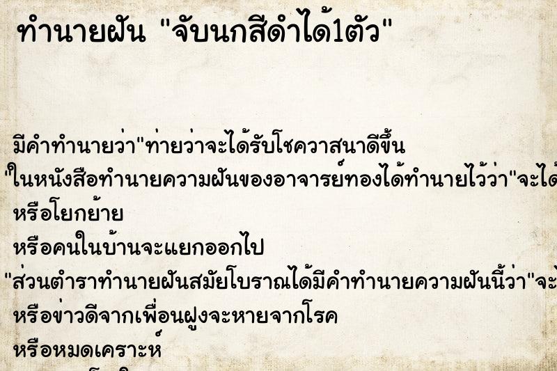 ทำนายฝัน จับนกสีดำได้1ตัว ทำนายฝัน จับนกสีดำได้1ตัว