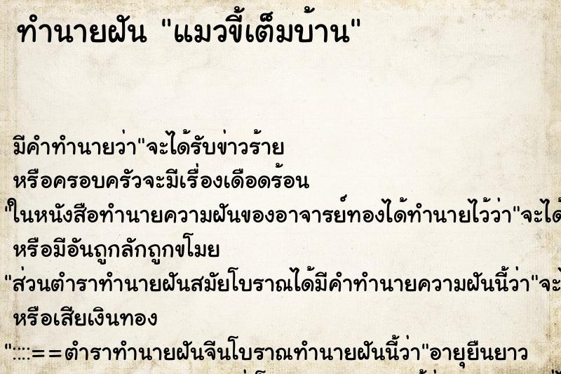 ทำนายฝัน แมวขี้เต็มบ้าน ทำนายฝัน แมวขี้เต็มบ้าน