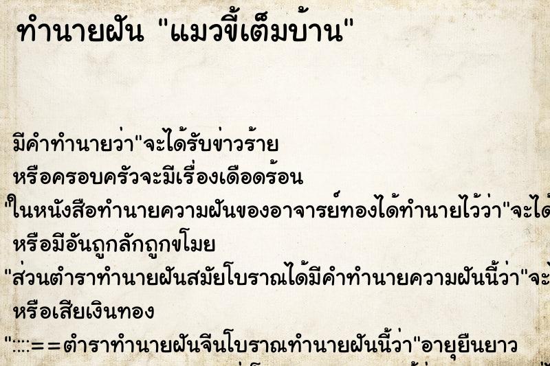 ทำนายฝัน แมวขี้เต็มบ้าน ตำราโบราณ แม่นที่สุดในโลก