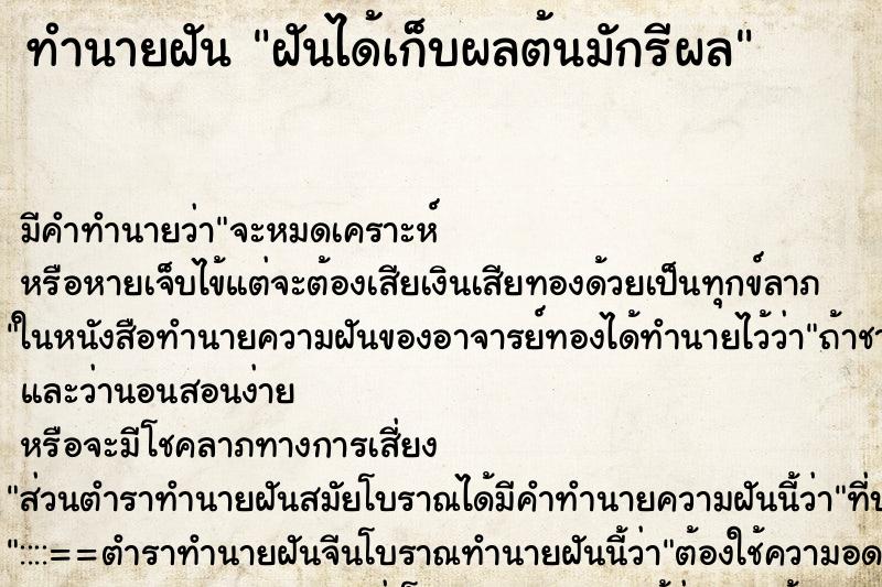 ทำนายฝัน ฝันได้เก็บผลต้นมักรีผล