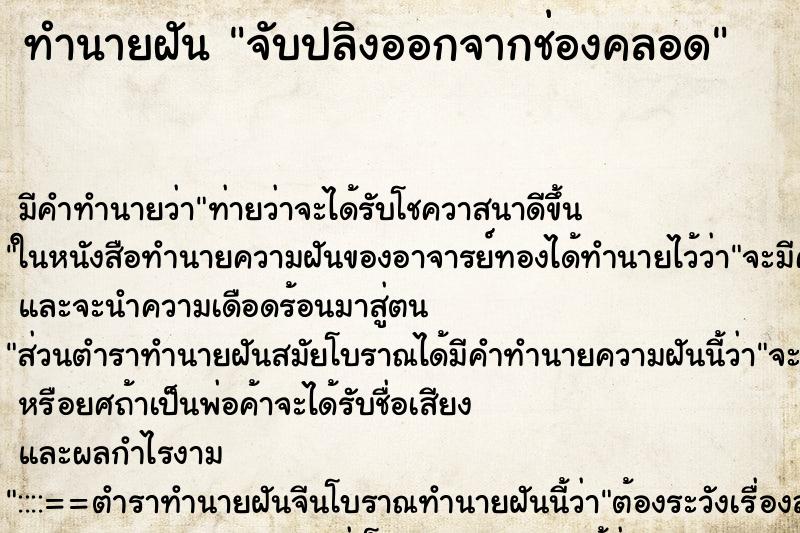 ทำนายฝัน จับปลิงออกจากช่องคลอด แม่นๆ ฟรี ด้วยตำราหนังสือทำนายฝันโบราณ ทำนายฝันจับปลิงออกจากช่องคลอด
