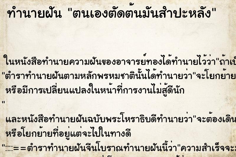 ทำนายฝัน ตนเองตัดต้นมันสำปะหลัง ทำนายฝัน ตนเองตัดต้นมันสำปะหลัง