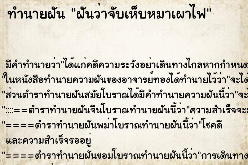 ทำนายฝัน ฝันว่าจับเห็บหมาเผาไฟ ตำราโบราณ แม่นที่สุดในโลก