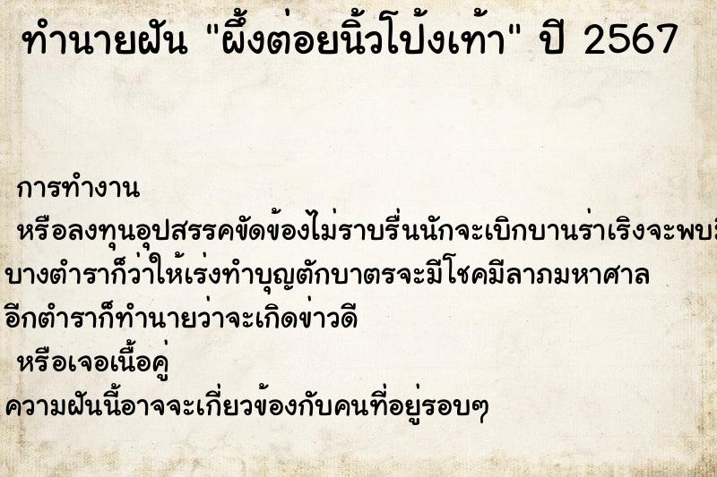 ทำนายฝันผึ้งต่อยนิ้วโป้งเท้า ทำนายฝันทำนายฝันผึ้งต่อยนิ้วโป้งเท้า