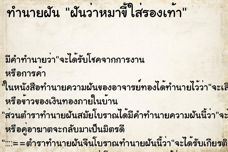 ทำนายฝัน ฝันว่าหมาขี้ใส่รองเท้า ตำราโบราณ แม่นที่สุดในโลก