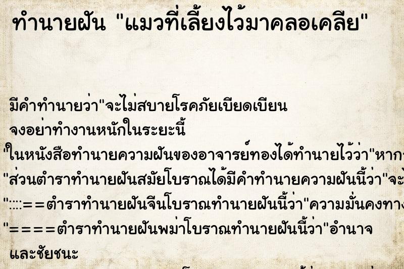 ทำนายฝัน แมวที่เลี้ยงไว้มาคลอเคลีย