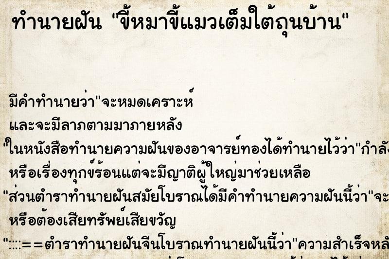 ทำนายฝัน ขี้หมาขี้แมวเต็มใต้ถุนบ้าน ทำนายฝัน ขี้หมาขี้แมวเต็มใต้ถุนบ้าน