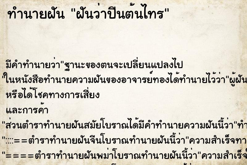 ทำนายฝันฝันว่าปีนต้นไทร ทำนายฝันทำนายฝันฝันว่าปีนต้นไทร