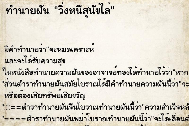 ทำนายฝันวิ่งหนีสุนัขไล่ ทำนายฝันทำนายฝันวิ่งหนีสุนัขไล่