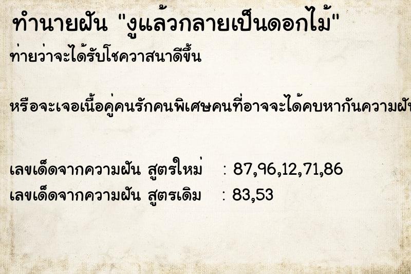 ทำนายฝัน งูแล้วกลายเป็นดอกไม้ ทำนายฝัน งูแล้วกลายเป็นดอกไม้