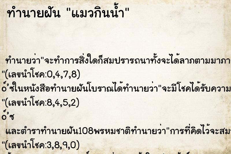 ทำนายฝัน แมวกินน้ำ ทำนายฝัน แมวกินน้ำ